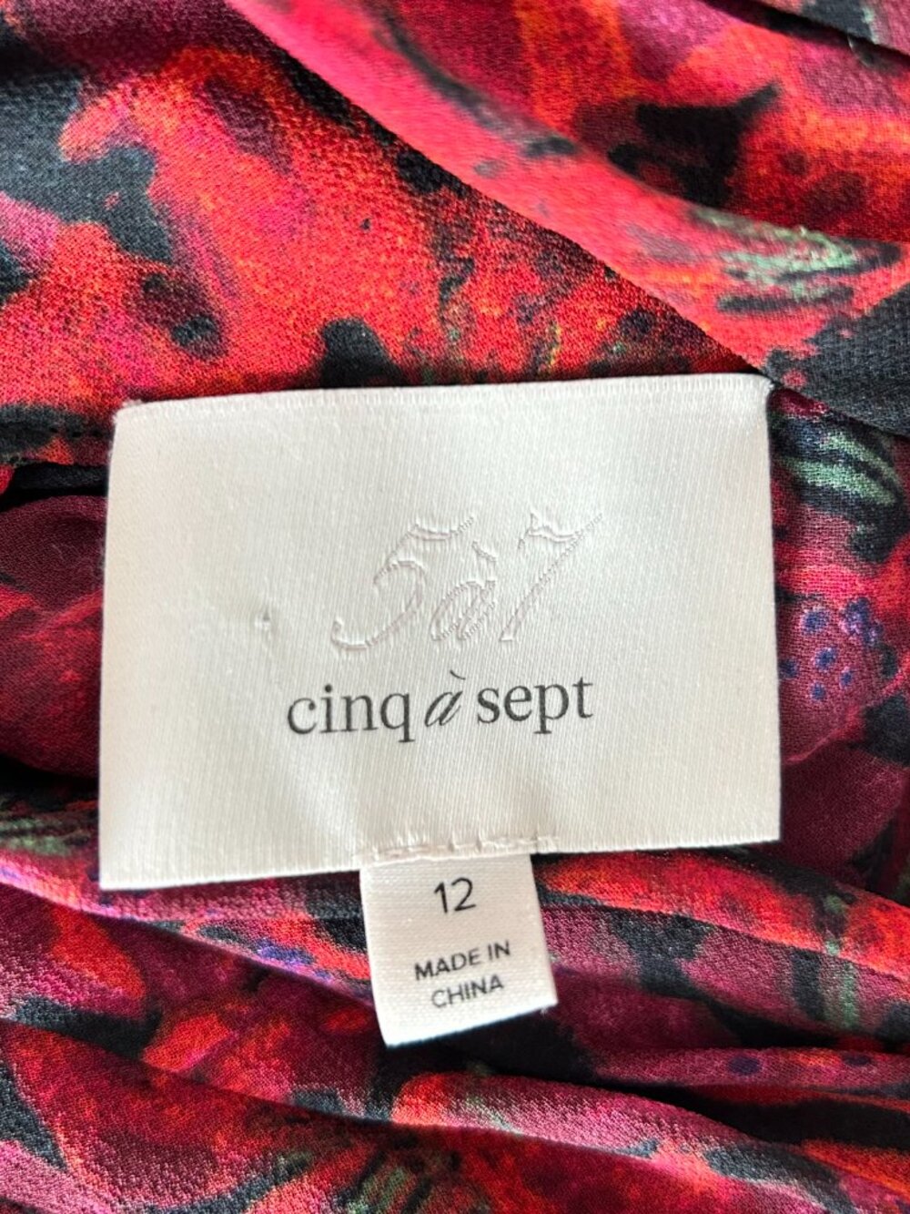 Cinq à Sept Drew High Neck Tiered Floral Mini Dress Red Black Size 12 - Picture 7 of 10
